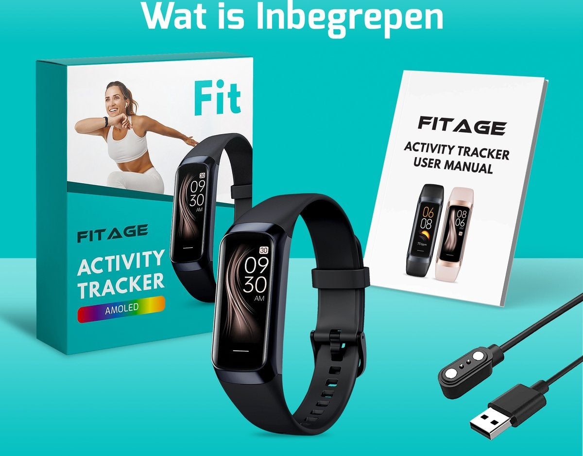 FITAGE Schrittzähler - Activity Tracker - Wasserdicht - Schwarz