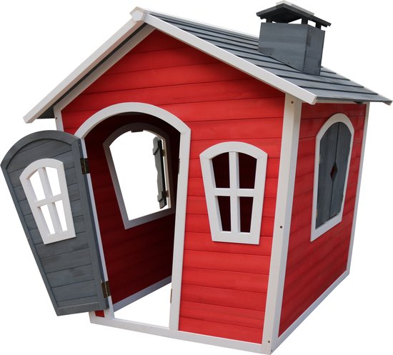 Sunny Olaf Spielhaus in Rot/Grau – FSC-Holz – Spielhaus für den Garten / den Außenbereich – Gartenhäuschen für Kinder