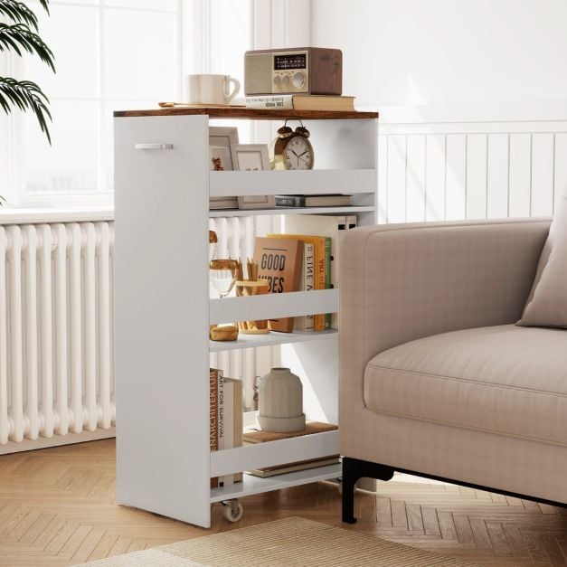Coast Schmaler Küchenwagen – 4-stöckiges Regal mit Griff, 47,5 x 30 x 80,5 cm – Weiß