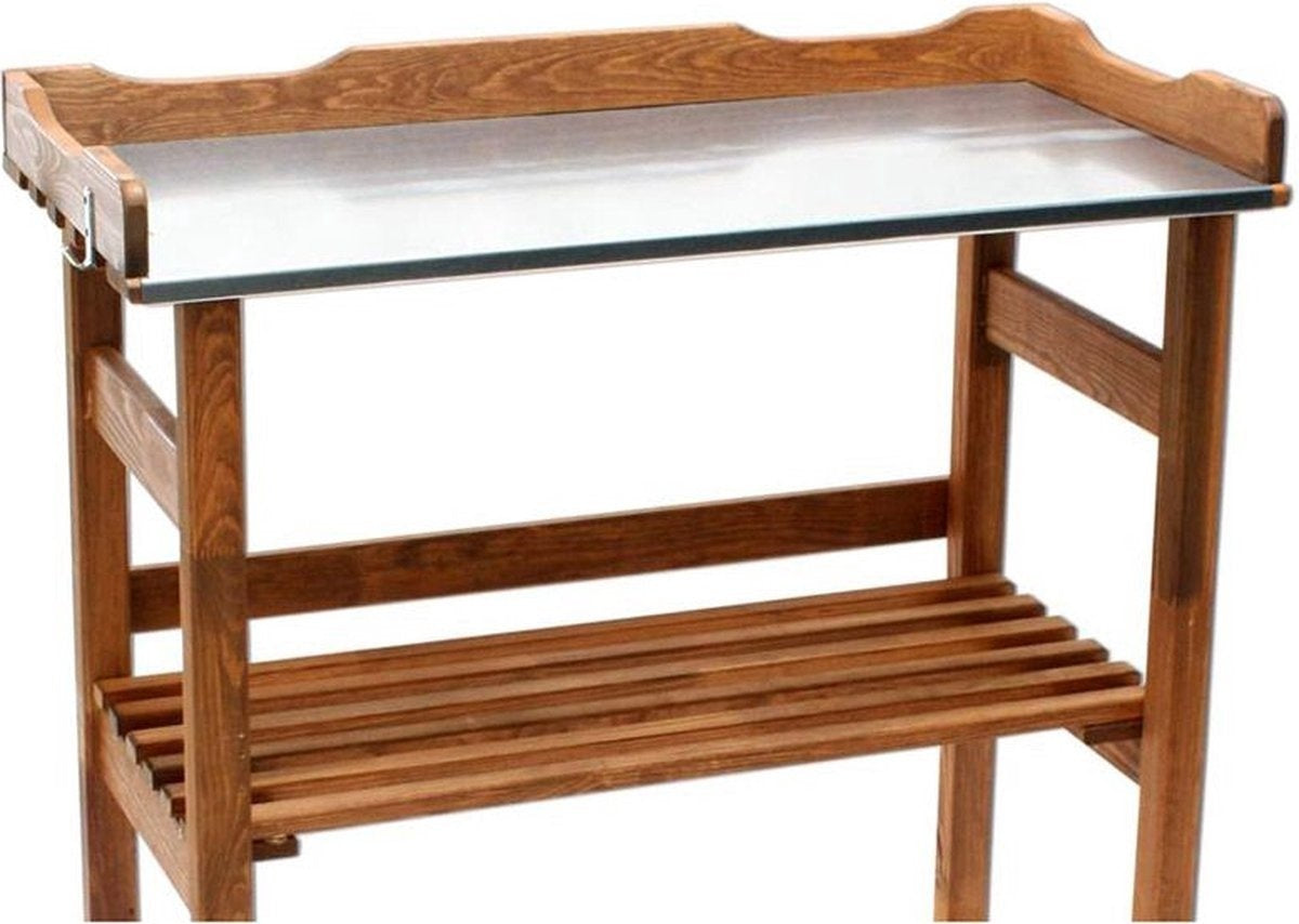 Tontisch mit verzinkter Arbeitsplatte - 78x38x86 cm - Kiefer massiv braun