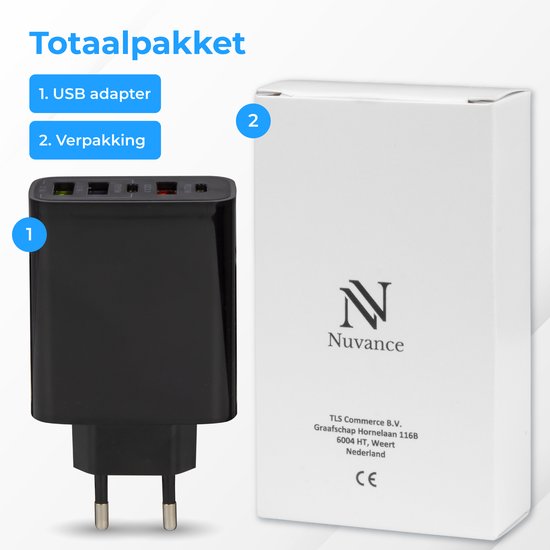 Nuvance - USB-Adapter - 5 Ports - USB-Stecker - USB-Ladegerät - Geeignet für jedes USB-Kabel - Schwarz