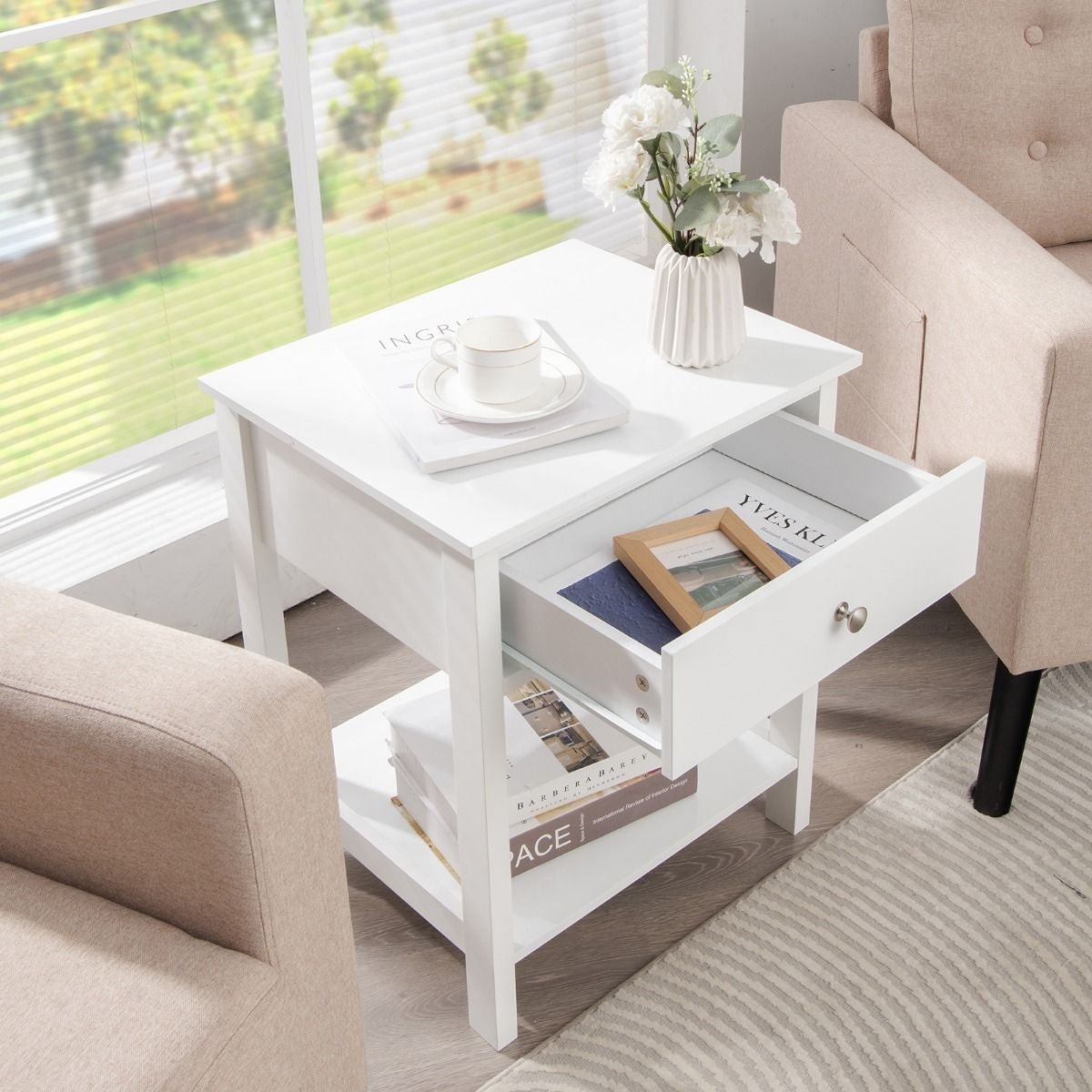 Coast Nachttisch 2-stufiges Nacht-Sideboard moderner Nachttisch mit Schublade weiß