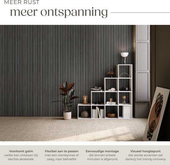 tectake® Akustikplatten – 2er-Set – Akustik-Wandplatte – 60 x 120 cm – 1,44 m² – Wandpaneele mit anpassbarer Größe – Lattenwand aus MDF und Holzfurnier – Schalldämmung – Stilvolle Wanddekoration – Einfache Montage – Schwarze Eiche