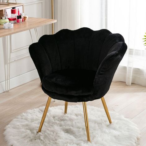 Wahson Samt-Akzentstuhl – Moderner Vanity-Sessel mit Rückenlehne im Blütenblatt-Design – Schwarz