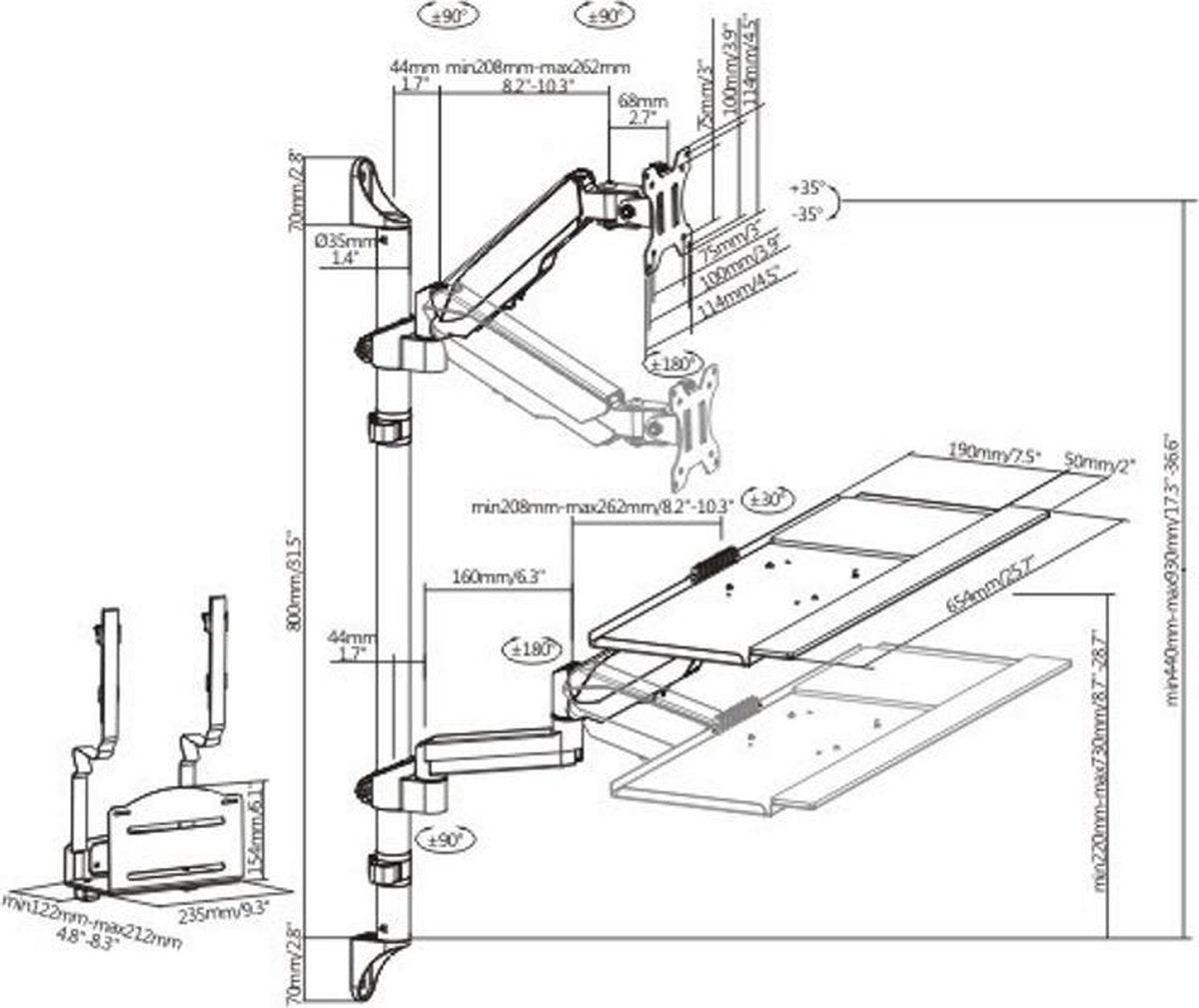 Sitz-Steh-Arbeitsplatz - Wandhalterung - Monitorhalterung - Tastatur Wandhalterung - Arbeitsstation