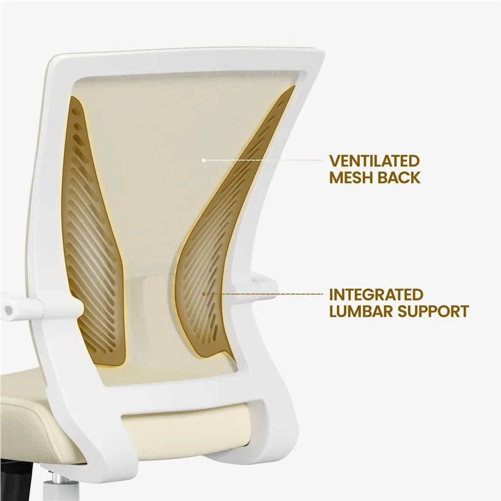 Yaheetech Ergonomischer Bürostuhl 60 x 60 x 91–100,5 cm – Beige – Verstellbarer Drehstuhl mit Netzrückenlehne