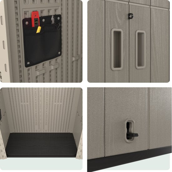 LifeGoods Gartenschrank Vertikal - 1340L - Aufbewahrungsschrank - Wasserdicht & UV-beständig - Gartenbox - Taupe