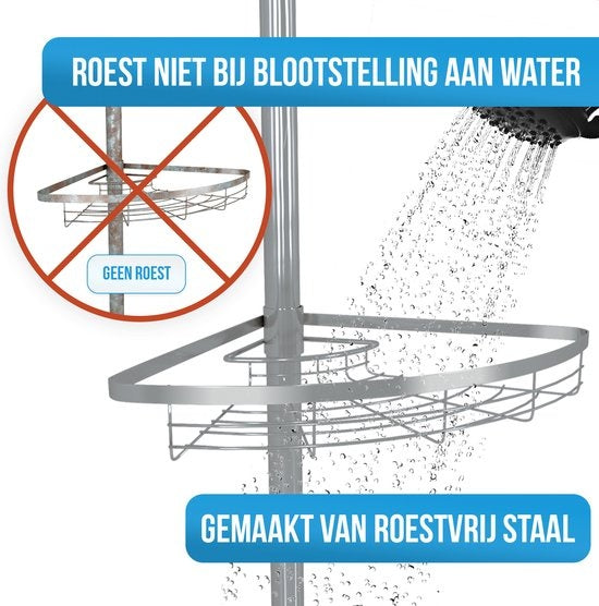 Strex - Teleskop Duschablage - rostfreier Stahl - 70-275 cm - 4 Körbe - ohne Bohren oder Schrauben - Silber