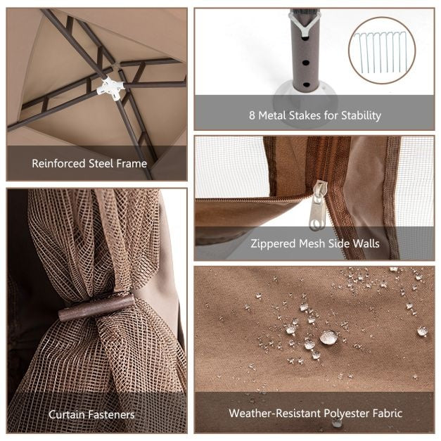Coast Garten Pavillon Gartenzelt Camping Partyzelt mit 4 Seitenwänden 300x300x265cm Braun
