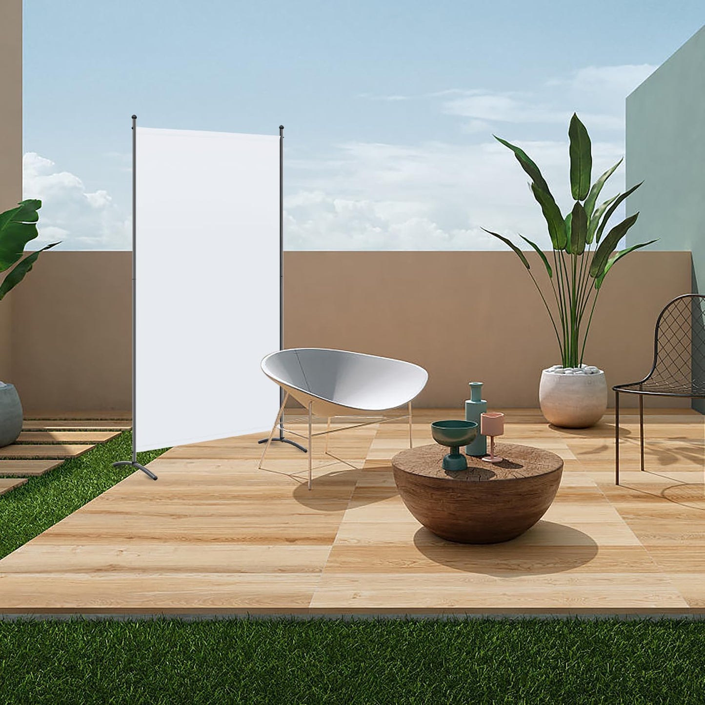 Angel Living Paravent - 1-teilig - 80x180 cm - faltbar - Stahl & 160 g/m² Polyester - Raumteiler & Sichtschutz - Weiß