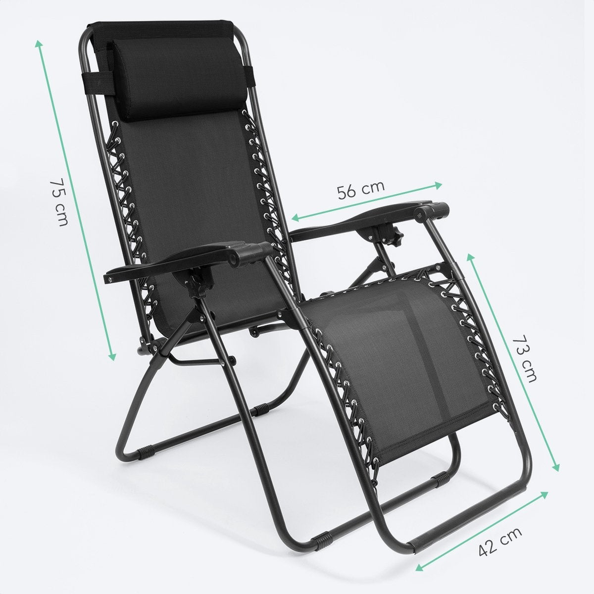 LifeGoods klappbare Gartenstühle - 30°-90° verstellbar - Metall - Schwarz