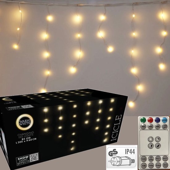 Lichtvorhang „IJspegel“ 300 cm – Warmweiß – LED-Weihnachtsbeleuchtung – Zeitschaltuhr – Fernbedienung – Lichteffekte – Innen- und Außenbereich