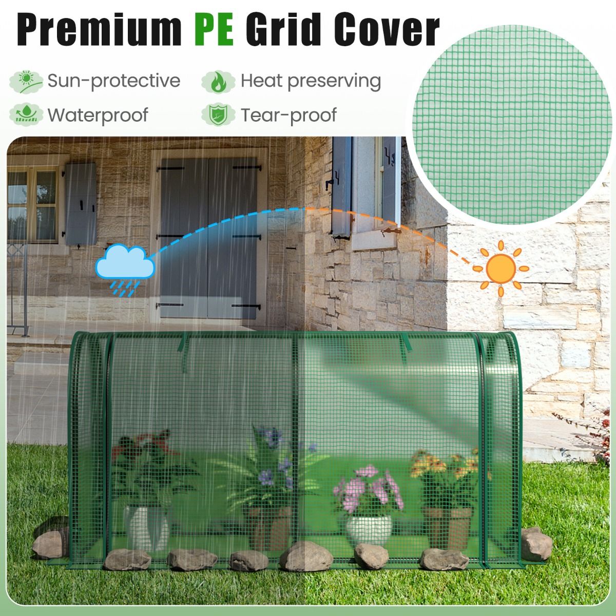 Coast Mini-Gewächshaus – tragbares Gewächshaus – aufrollbare Reißverschlusstür – wasserdichter PE-Sonnenschutz – weiß/grün 118 x 55 x 60 cm