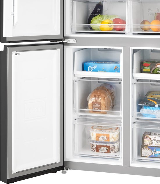 Inventum SKV4178B No Frost energieeffizienter amerikanischer Kühlschrank - 474 Liter - Digitales Display - Super-Gefrieren - Super-Kühlen - Frische-Schublade - 4 Türen - Schwarz