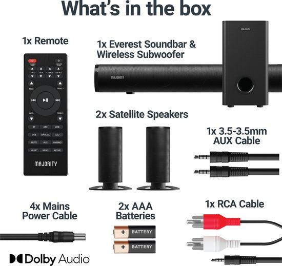 Majority Everest Dolby Audio Soundbar + Subwoofer + Lautsprecher