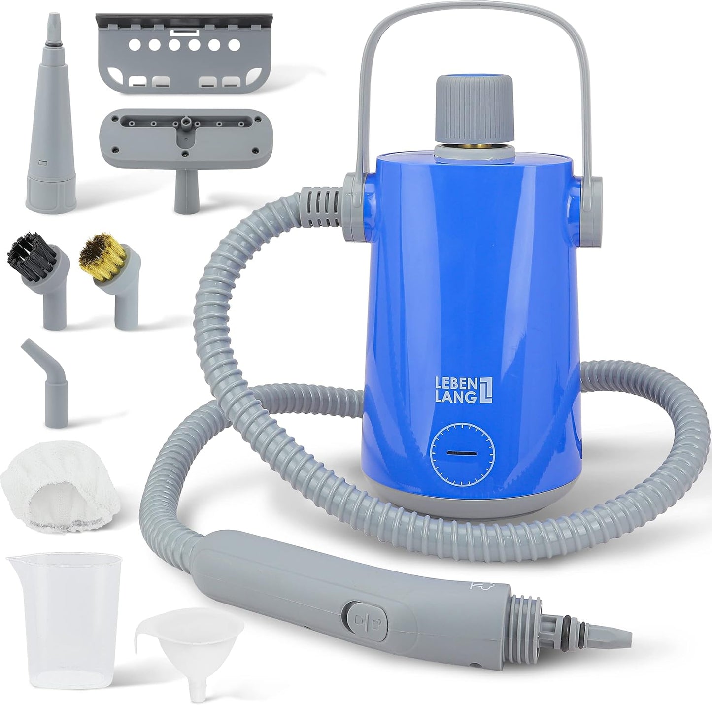 LEBENLANG Elektrischer Dampfreiniger - 3,5 bar - 1000 W - inkl. 12 Zubehörteilen - Blau/Grau
