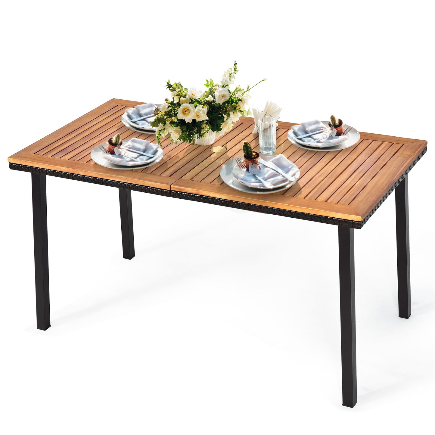 Coast Garden Tisch Esstisch mit überstehendem Loch Holztisch Terrassentisch Akazienholz 140 x 75 x 76 cm natur
