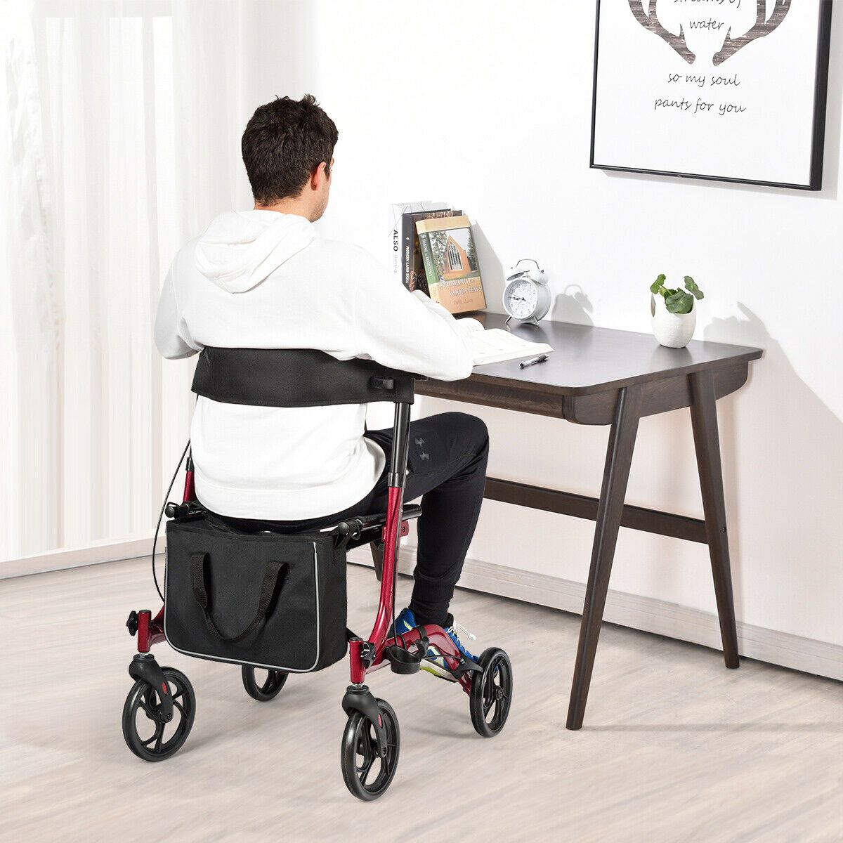 Coast Faltbarer Aluminium Rollator mit 4 Rädern, Rot - 54 x 74 x 82-95 cm