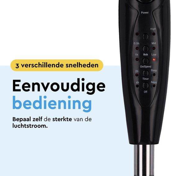 BRASQ Stativventilator - 40 cm - Schwarz - Mit Fernbedienung - Timer - Schlafmodus - Höhenverstellbar - Leiser Ventilator - 40 Watt