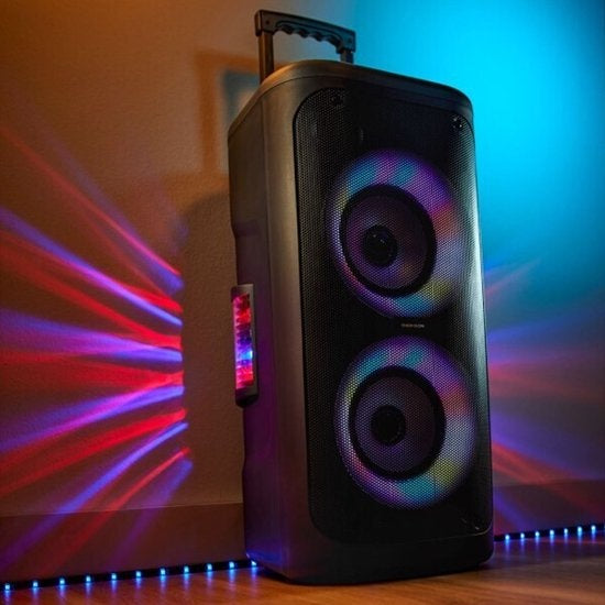 Denver Karaoke Set inkl. Mikrofon - Disco Lights - Bluetooth Lautsprecher Party Box - Micro SD / USB / AUX - TSP353 - Schwarz