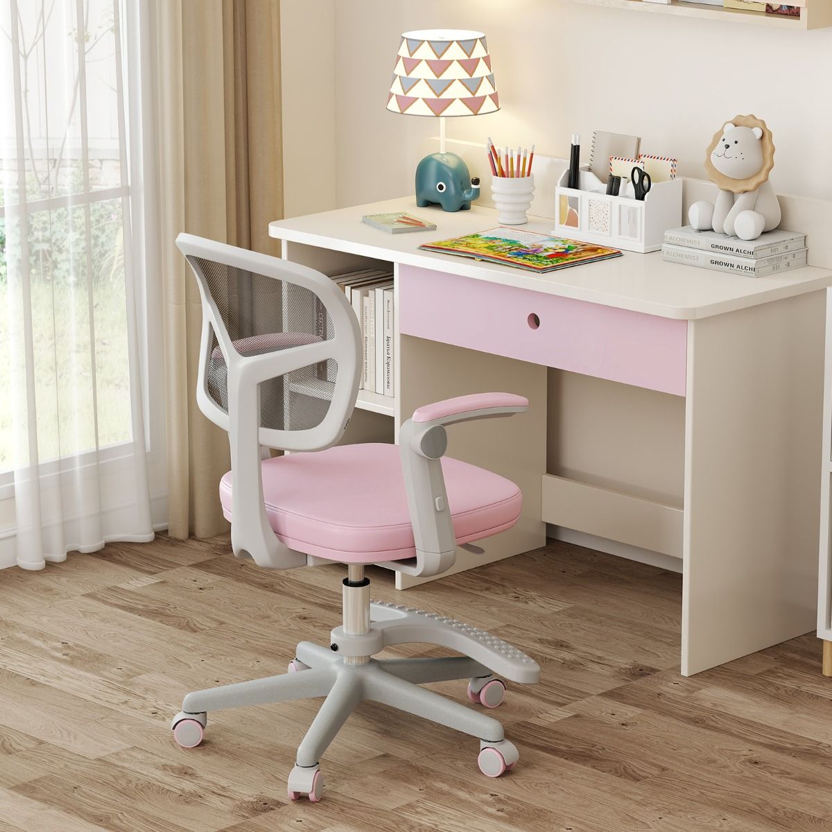 Coast Kinder-Bürostuhl – höhenverstellbar – drehbar mit Rollen – rosa