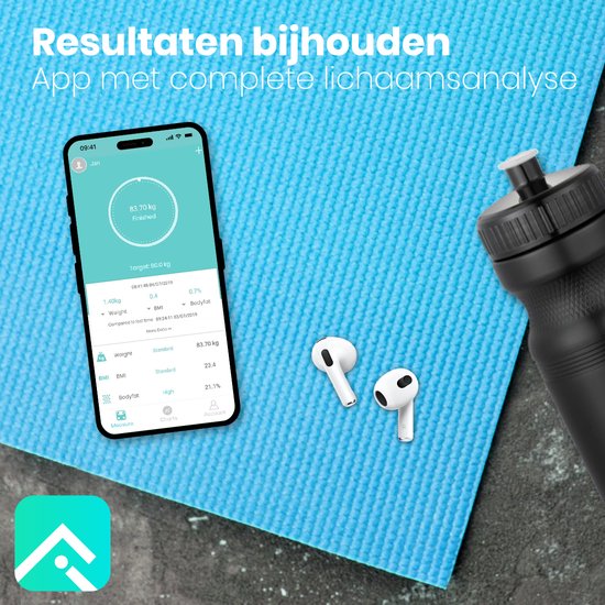 Auronic Personenwaage - Körperanalyse & Fettanteil - Digital - 15 Messungen - Schwarz