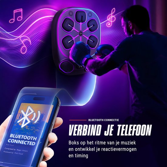 Inventus Boxing Machine PRO - Inkl. Boxhandschuhe - Boxing Machine Installation ohne Bohren - Reflex Music Boxing - Smart Bluetooth Boxing Machine - Sport Boxing Training - Boxsack / Boxball - USB Wiederaufladbar - Für Erwachsene