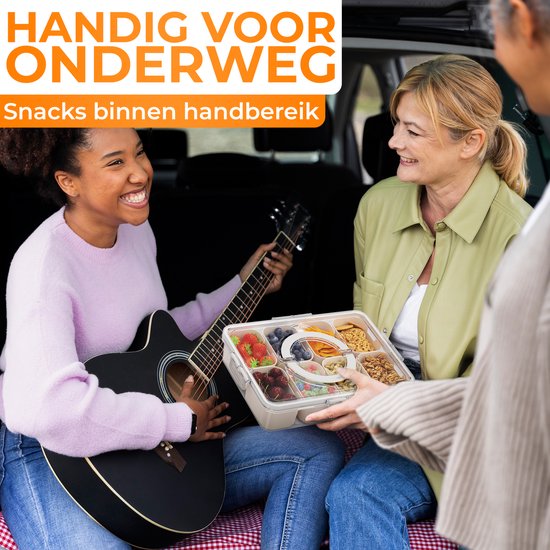 Posity Snack Box - Snack Box mit Fächern - Mit Deckel und Griff - 8 Fächer - Unterwegs - Aufbewahrungsbox - Kunststoff - Weiß