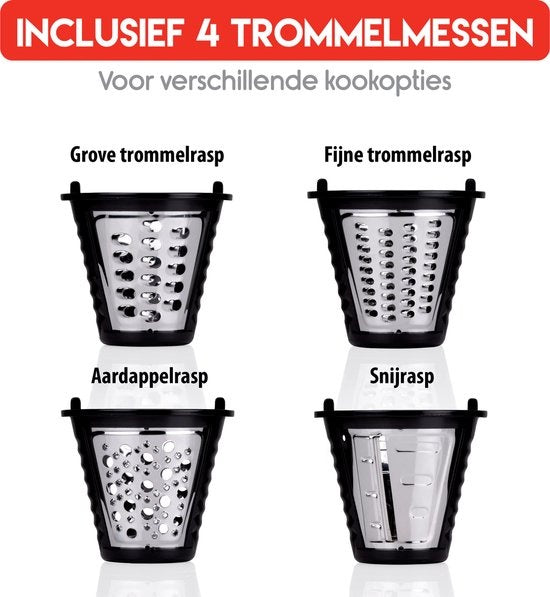 alpina Elektro-Gemüsehobel - Mandoline - 4 Trommelklingen aus rostfreiem Stahl