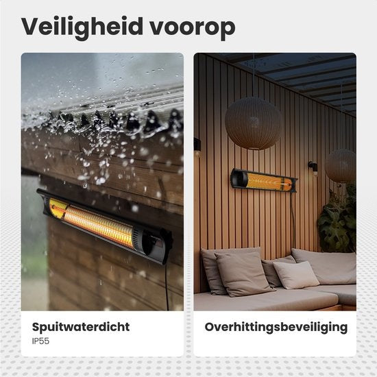 Auronic Terrassenheizer - Elektrisch - 2500W - Fernbedienung - 4 Stufen - IP55 - Schwarz