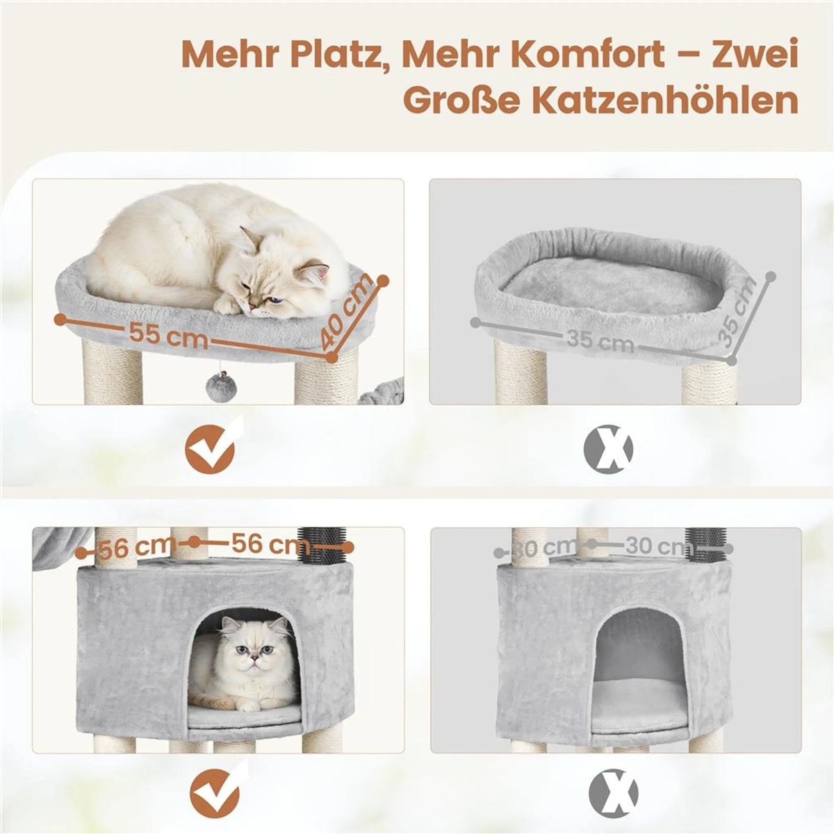 Yaheetech Kratzbaum 160 cm H – ⌀11 cm Sisalstämme, Plattformen & Katzenhöhlen – Hellgrau & Beige