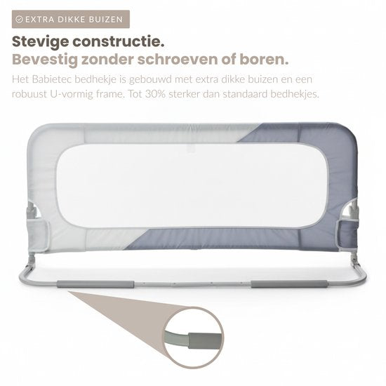 Babietec Bettgitter, verstellbar und zusammenklappbar – extra lang, 150 cm – Bettgitter – Boxspring – Ausfallschutz – Bettgitter – Dunkelgrau