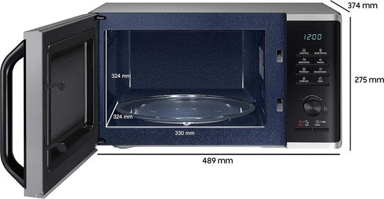 Samsung Mikrowelle MS2AK3515AS/EG – 800 W – Breite 48,9 cm – Innenraum aus kratzfester Keramik-Emaille – „Quick Defrost“-Auftauprogramm Innenraum aus kratzfester Keramik-Emaille
