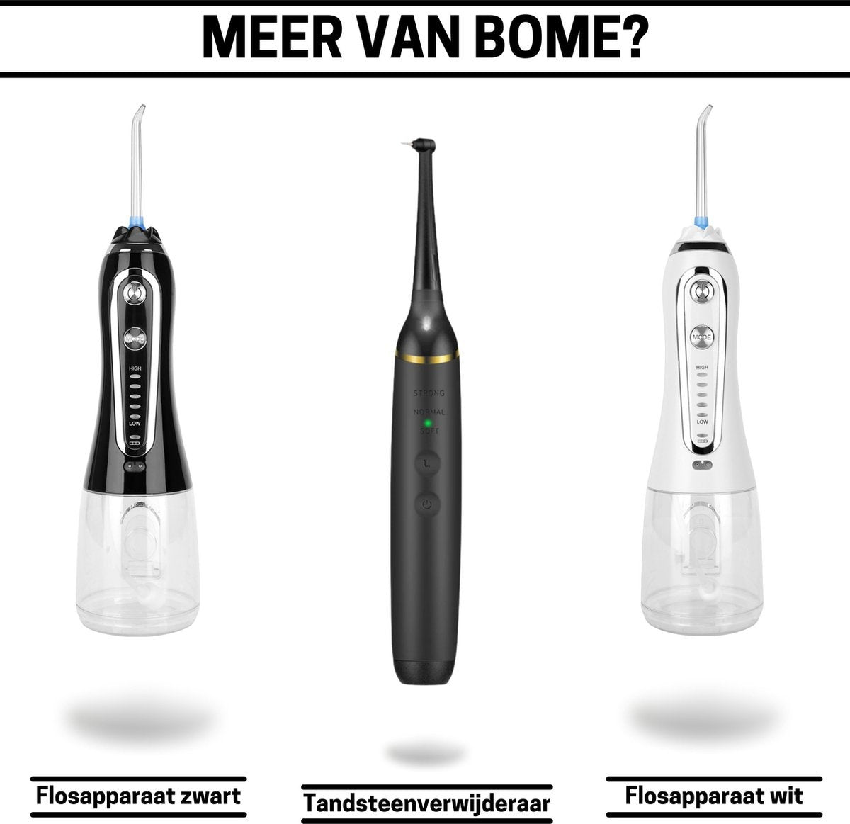 BOME Water Flosser mit 7 Aufsätzen - Mundspülung - Zahnstein vorbeugen - kabellos - 5 Stufen - Weiß