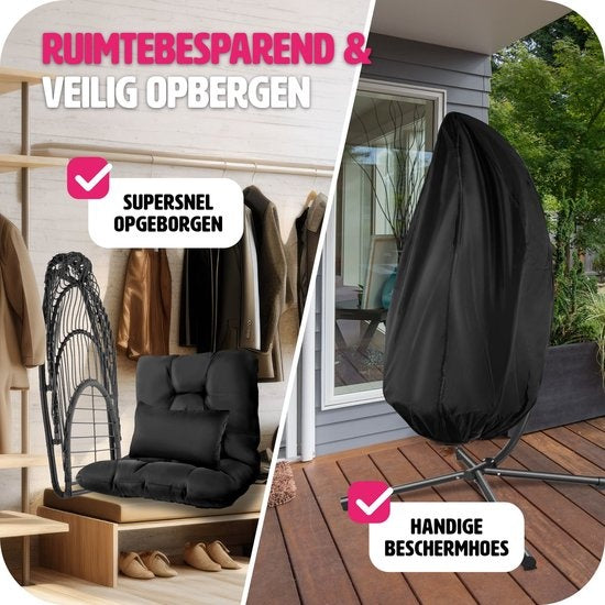 tectake - Hängesessel Ariane mit Ständer und Kissen 160kg - schwarz - 404981