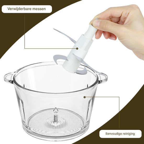 Bear QSJ-D03W5 – 2 l elektrischer Zerkleinerer, Mini-Zerkleinerer, Ein-Hand-Pulsfunktion, 2600 U/min, 2 Geschwindigkeitsstufen, Zerkleinerer mit 4 Edelstahlmessern, Fleischwolf, Babynahrung, Gemüse
