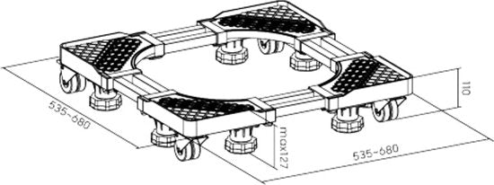 Waschmaschinenaufsteller mit Rädern und Wasserwaage - 8 verstellbare Füße 400 kg Belastbarkeit - Länge und Breite verstellbar 53,5 bis 68 cm - auch für Wäschetrockner Geschirrspüler Kühlschrank Gefrierschrank und Schränke geeignet