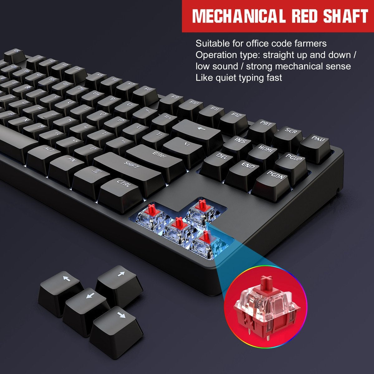 HXSJ L600 Wired Mechanical Gaming Keyboard - QWERTY - 87 Tasten - Roter Schalter - Schwarz