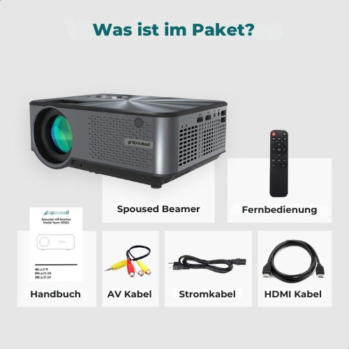Spoused - Mini-Beamer - Full-HD - 12.000 Lumen - Streaming von Ihrem Telefon mit WiFi - Schwarz - Android