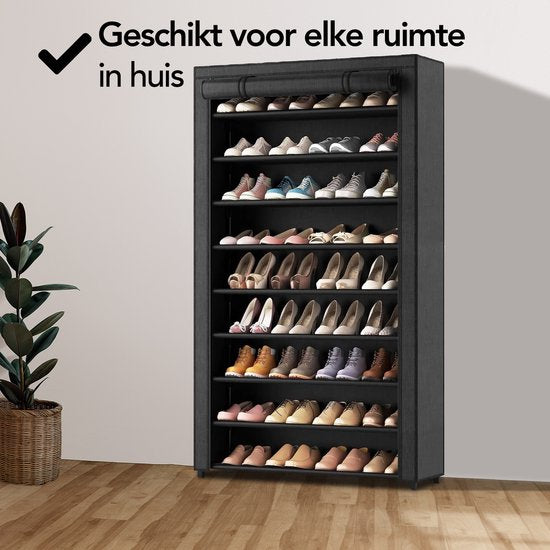 Brixy Shoe Rack XXL - 9-Schicht-Schuhschrank - bis zu 54 Paar Schuhe - 160x100x28cm - Schwarz