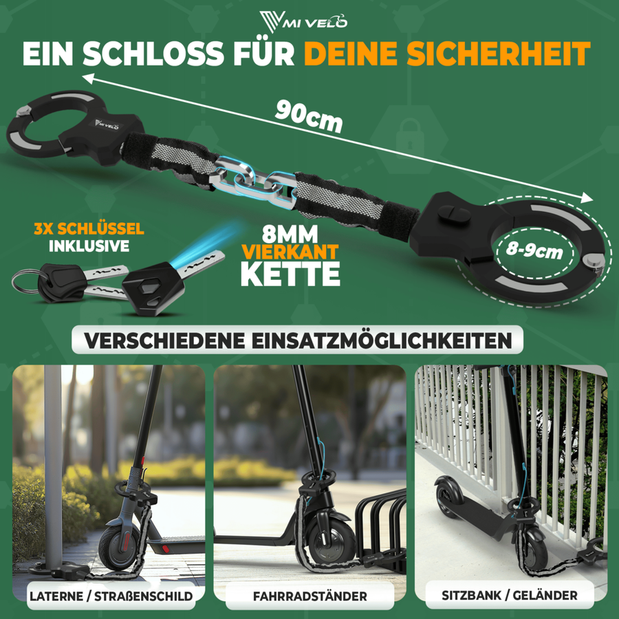 MIVELO Handschellenschloss für E-Roller & Fahrräder - Sicherheitsstufe 10 - Schwarz - 30 x 5 x 2 -.