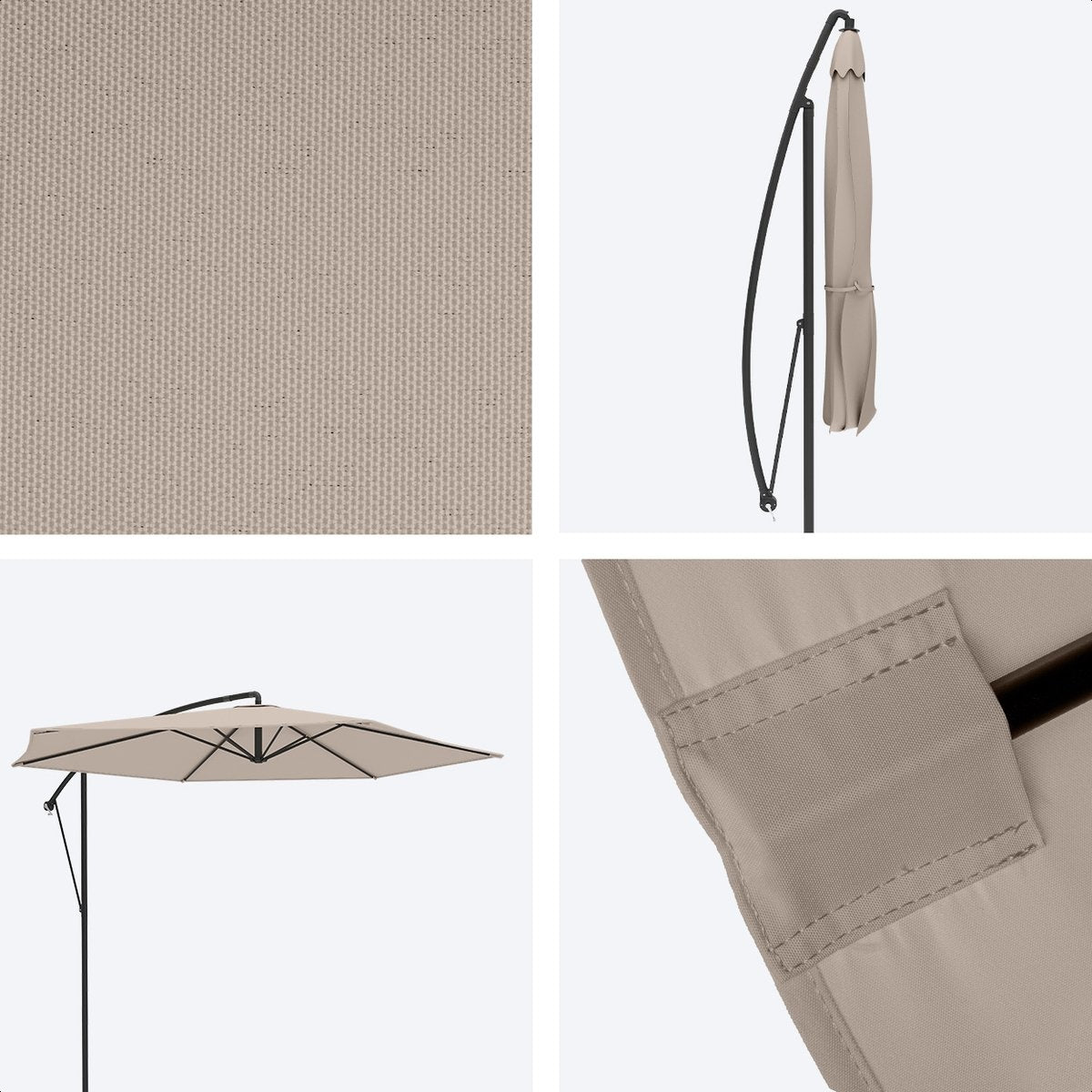 LifeGoods Schwebender Sonnenschirm - bis zu 8 Personen - Ø300cm - Wasserdicht - mit Abdeckung und Kreuzfuß - Garten oder Strand - Creme