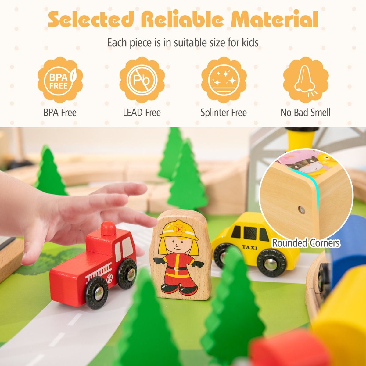 Coast Holzzug-Spieltisch für Kinder – 5-in-1-Aktivitäten-Spieltisch – 78-teilig – Naturfarben