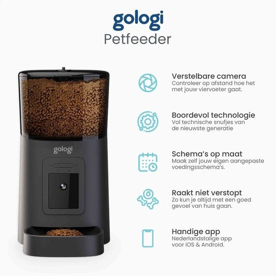 Gologi Futterautomat Katze - Futterautomat - Futterautomat für Hunde & Katzen - Futterspender - Mit Full HD Kamera - Mit App - Schwarz