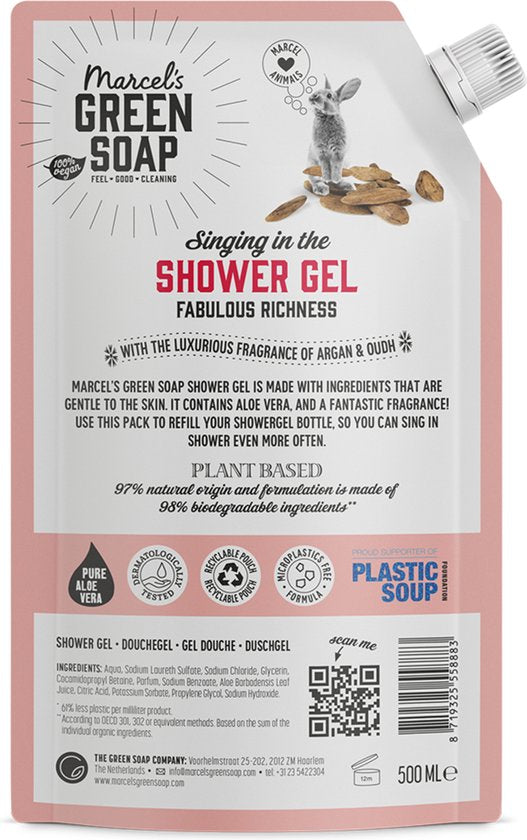 Marcel's Green Soap Duschgel-Nachfüllpackung – Argan & Oudh – 6 x 500 ml