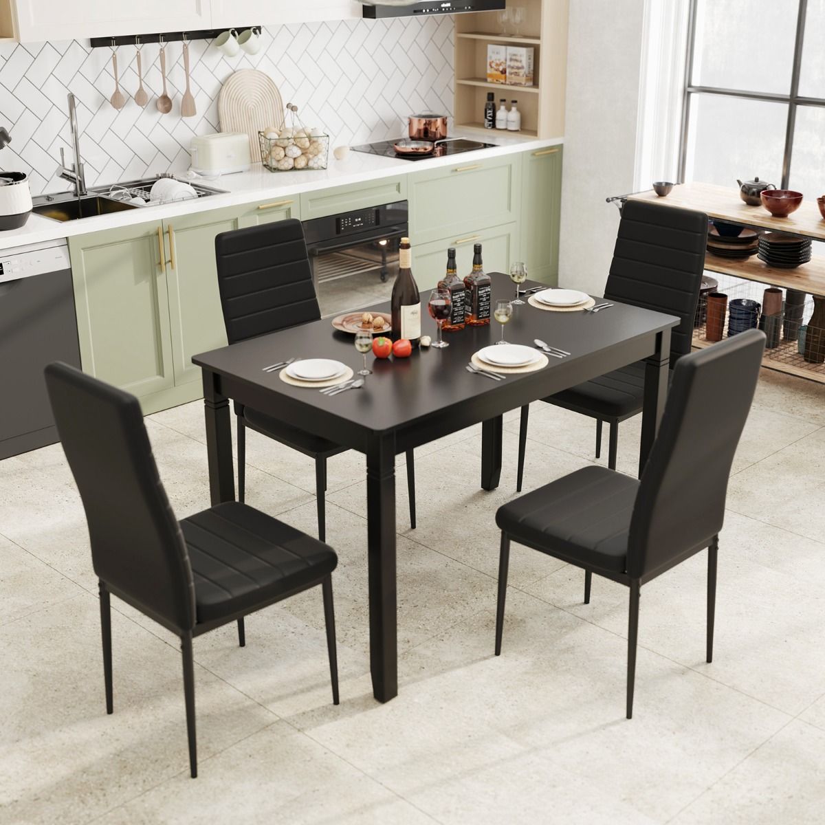 Coast Esszimmerstühle, 4er-Set – Kunstleder – Metallbeine – Schwarz