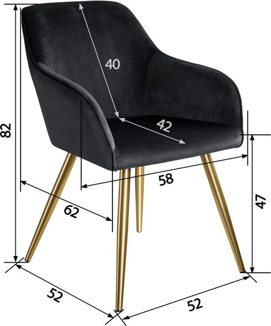 tectake - Stoel - eetkamerstoel - Marilyn fluweellook goud zwart/goud - 403654