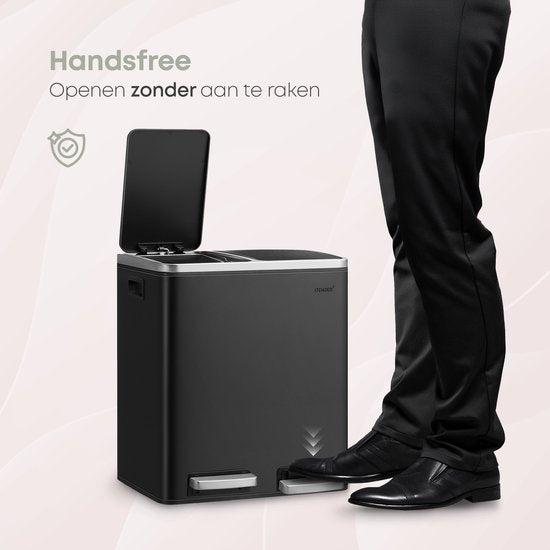 O'DADDY® Mülleimer Abfalltrennung - 30 Liter - Softclose-Doppelfächer - Mülleimer - Mülleimer - Treteimer - Mülleimer - Mülleimer 2x 15L Fassungsvermögen - inkl. Müllbeutel - Kompaktes Design - Metall - Schwarz