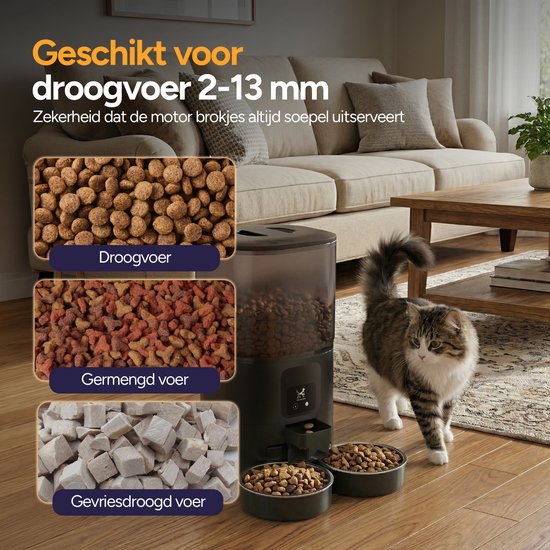 Viervoeter Feed Dual – Automatischer Futterspender 7 l – Für Katzen und Hunde – Futterspender mit App und Audio – Schwarz