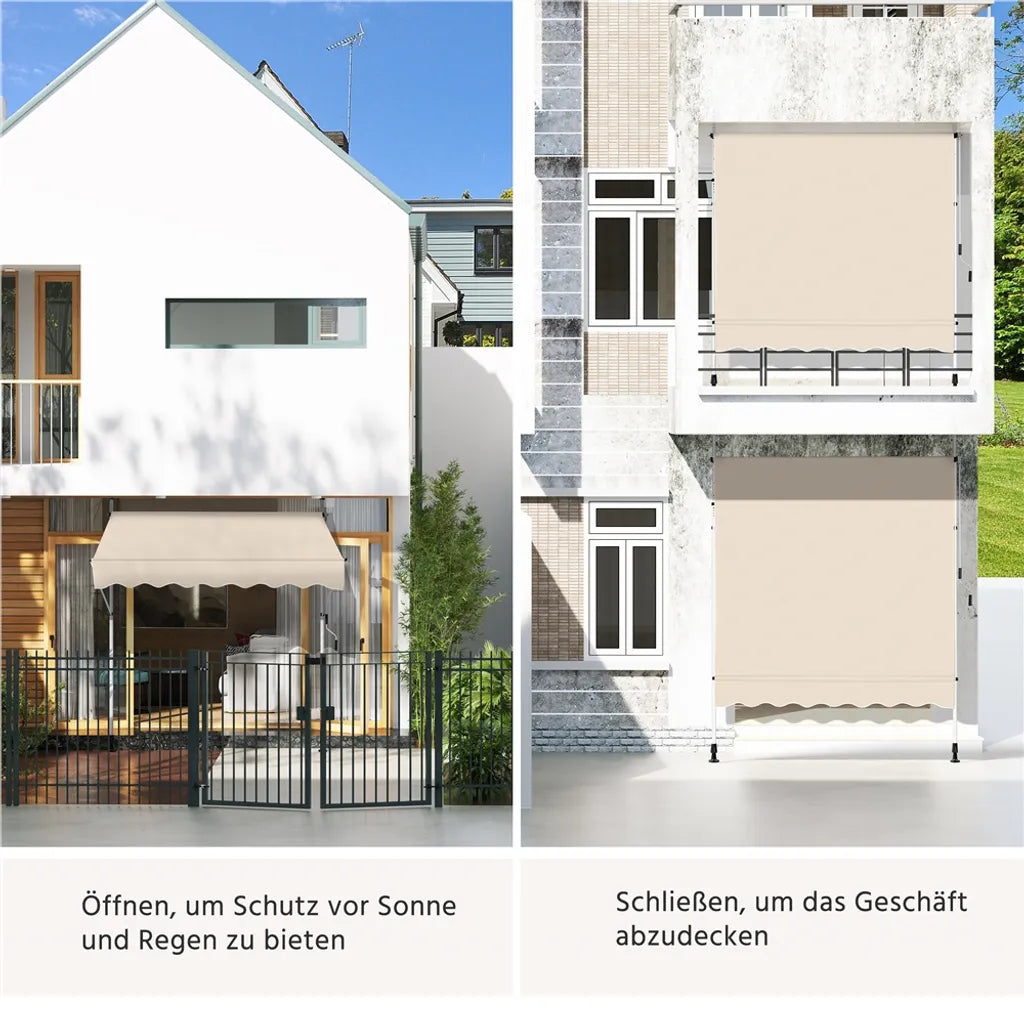Yaheetech Balkon-Sonnenschirm 200 × 180 cm - Beige - Klemm-Sonnenschirm ohne Bohren mit Handkurbel und verstellbarer Höhe 210-300 cm